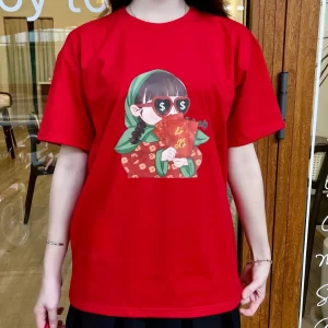 2025 Red Tết Lì Xì T-Shirt for Year of the Snake Unisex Family Couple Shirt - Girl Holding Red Envelope