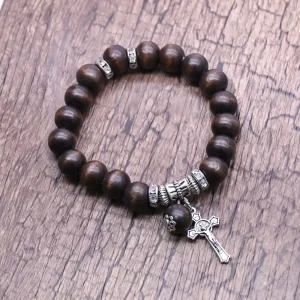 Brown Wooden Bead Catholic Rosary Bracelet