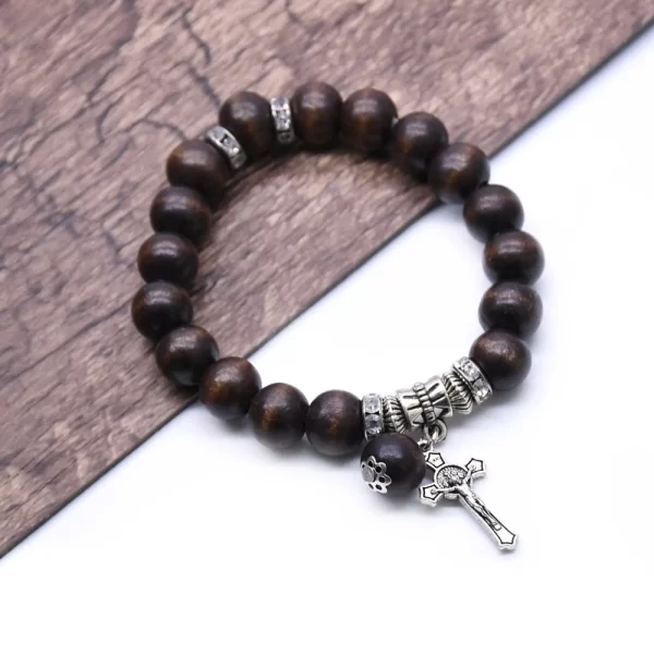 Brown Wooden Bead Catholic Rosary Bracelet