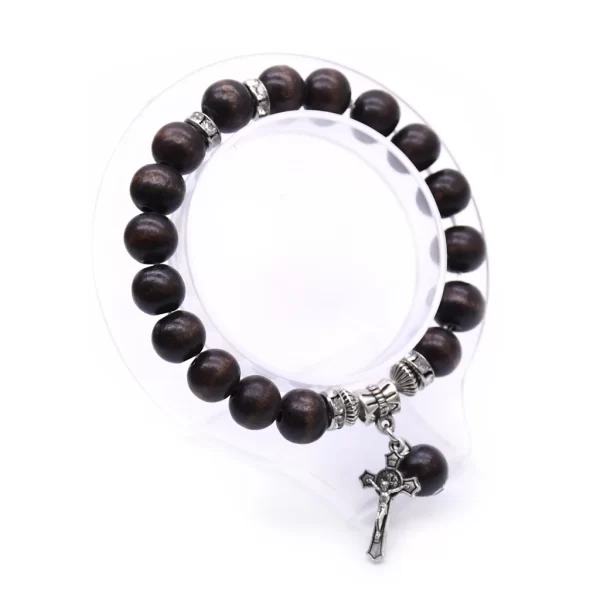 Brown Wooden Bead Catholic Rosary Bracelet