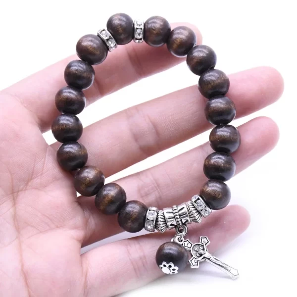 Brown Wooden Bead Catholic Rosary Bracelet