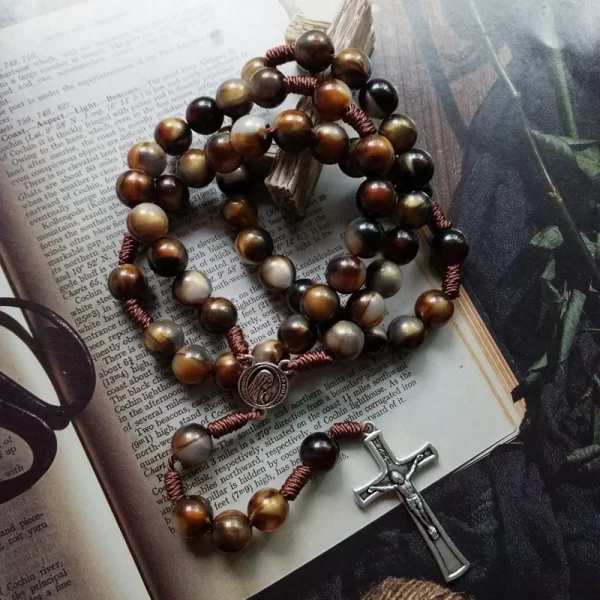 Classic Brown Rosary with High-Quality Metal Cross, Beautifully Crafted: A Timeless Symbol of Faith and Devotion