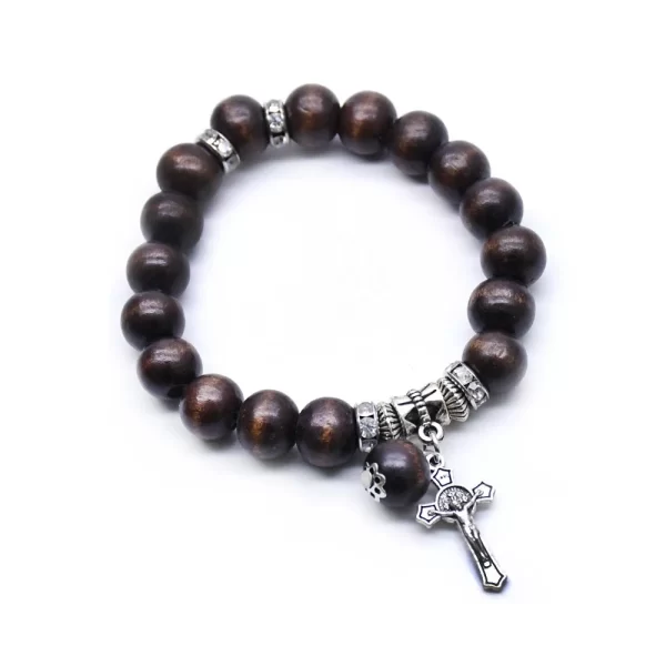 Brown Wooden Bead Catholic Rosary Bracelet