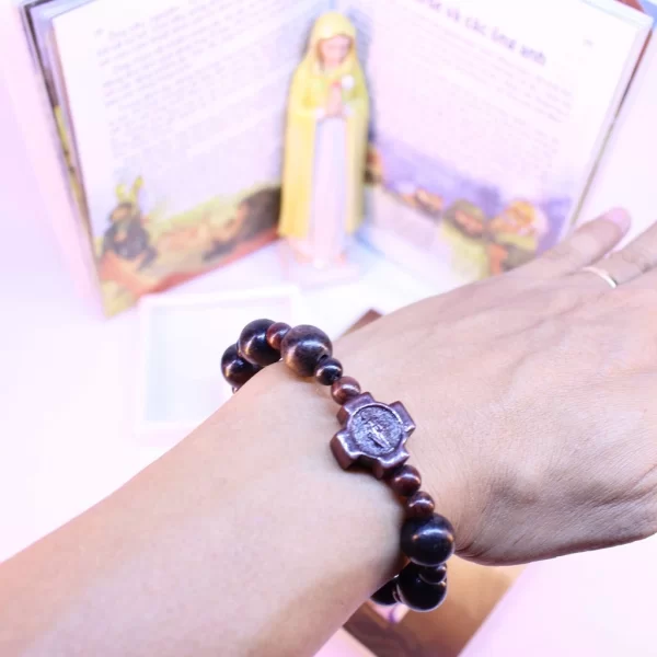 Catholic Bracelet with 12mm Ebony Wood Beads and Carved Cross: A Symbol of Faith and Timeless Elegance