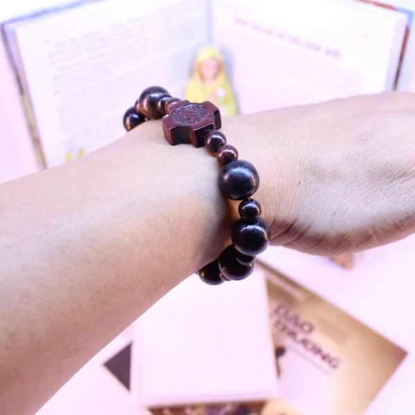 Catholic Bracelet with 12mm Ebony Wood Beads and Carved Cross: A Symbol of Faith and Timeless Elegance