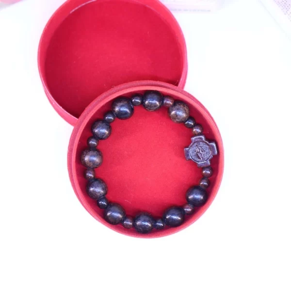 Catholic Bracelet with 12mm Ebony Wood Beads and Carved Cross: A Symbol of Faith and Timeless Elegance